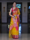 Banarasee Handwoven Organza Mix Saree With Resham Zari Work & Contrast Border-Yellow