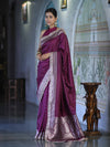 Banarasee Handloom Mashru Silk Saree With Zari Buti Design & Lace Border-Magenta