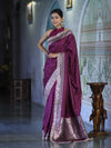 Banarasee Handloom Mashru Silk Saree With Zari Buti Design & Lace Border-Magenta