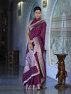 Banarasee Handloom Mashru Silk Saree With Zari Buti Design & Lace Border-Magenta