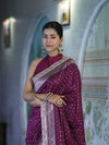 Banarasee Handloom Mashru Silk Saree With Zari Buti Design & Lace Border-Magenta