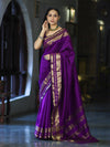 Banarasee Handloom Semi Silk Plain Saree With Zari Work Border-Violet