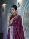 Banarasee Handloom Mashru Silk Saree With Zari Buti Design & Lace Border-Magenta