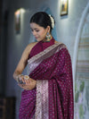 Banarasee Handloom Mashru Silk Saree With Zari Buti Design & Lace Border-Magenta
