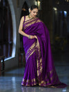 Banarasee Handloom Semi Silk Plain Saree With Zari Work Border-Violet