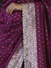 Banarasee Handloom Mashru Silk Saree With Zari Buti Design & Lace Border-Magenta