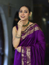 Banarasee Handloom Semi Silk Plain Saree With Zari Work Border-Violet