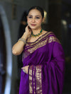 Banarasee Handloom Semi Silk Plain Saree With Zari Work Border-Violet