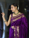 Banarasee Handloom Semi Silk Plain Saree With Zari Work Border-Violet