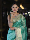 Banarasee Handloom Dual Shade Tissue Saree With Zari Border & Lace-Pastel Green