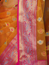 Banarasee Handwoven Organza Mix Saree With Resham Zari Work & Contrast Border-Orange
