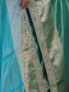 Banarasee Handloom Dual Shade Tissue Saree With Zari Border & Lace-Pastel Green