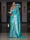 Banarasee Handloom Semi Silk Saree With Zari Woven Design & Border-Aqua Green