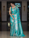 Banarasee Handloom Semi Silk Saree With Zari Woven Design & Border-Aqua Green