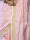 Banarasee Mashru Silk Saree With Zari Motifs & Floral Border-Light Pink