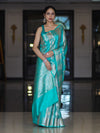 Banarasee Handloom Semi Silk Saree With Zari Woven Design & Border-Aqua Green