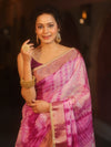 Banarasee Handwoven Semi Silk Shibori Dye Saree With Zari Border-Magenta & White