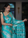 Banarasee Handloom Semi Silk Saree With Zari Woven Design & Border-Aqua Green