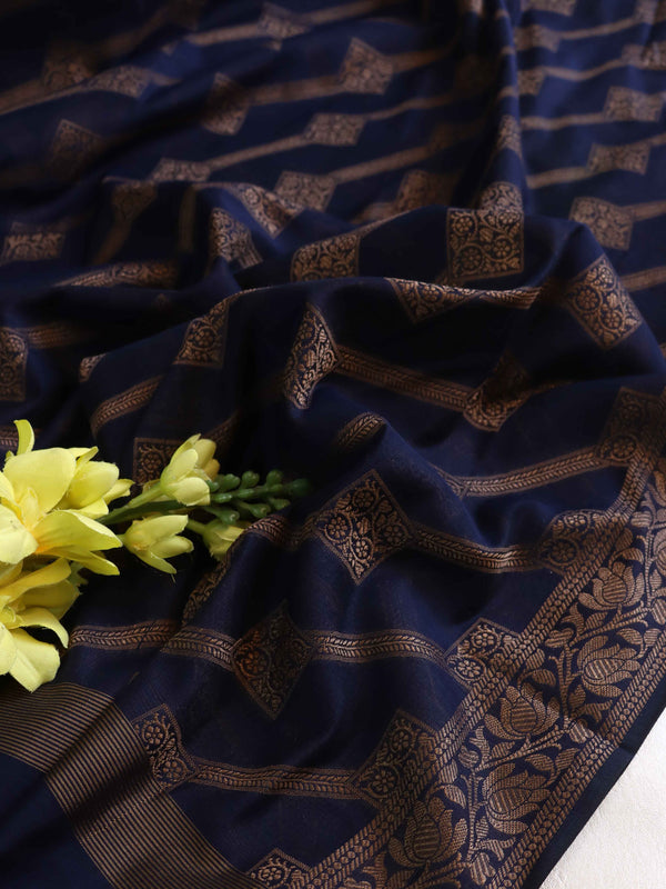 Banarasee Cotton Silk Zari Dupatta-Blue