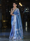 Banarasee Handloom Tissue Saree With Zari Buti Design Border & Lace-Pastel Blue