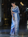 Banarasee Handloom Tissue Saree With Zari Buti Design Border & Lace-Pastel Blue