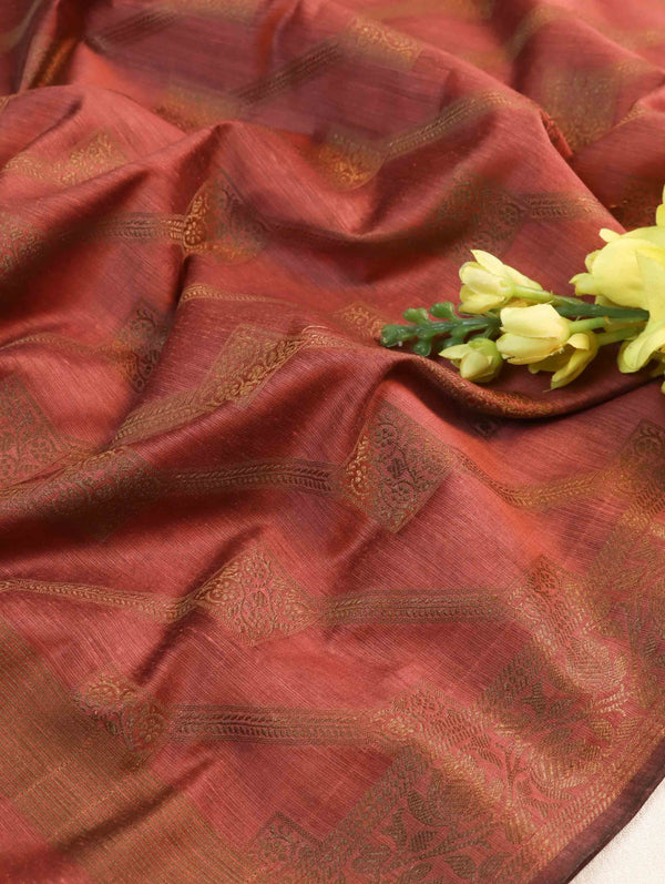 Banarasee Cotton Silk Zari Dupatta-Maroon