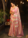 Banarasee Organza Saree With Zari Buti & Rangkat Design-Pink & White