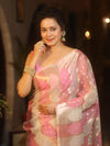 Banarasee Organza Saree With Zari Buti & Rangkat Design-Pink & White