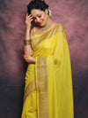 Banarasee Semi-Chiffon Antique Zari Saree-Yellow