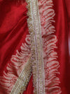 Banarasee Handloom Plain Tissue Saree With Zari Border & Lace-Red