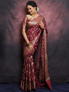Banarasee Handwoven Semi Silk Saree With Zari Jaal Design-Maroon