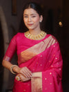 Banarasee Handwoven Semi Silk Saree With Zari Buti Design-Pink