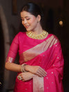 Banarasee Handwoven Semi Silk Saree With Zari Buti Design-Pink