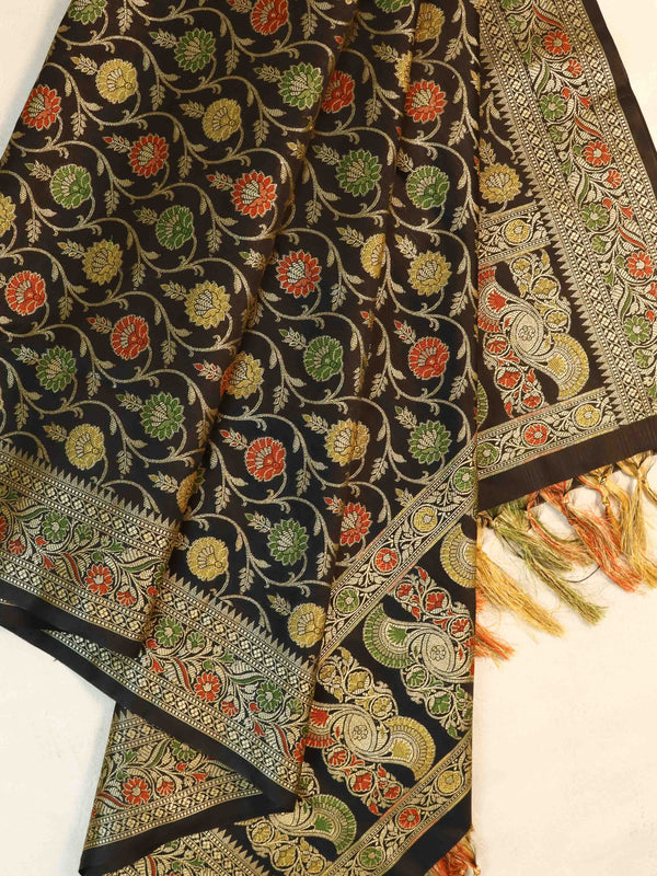 Banarasee Cotton Silk Jaal Design Dupatta-Black