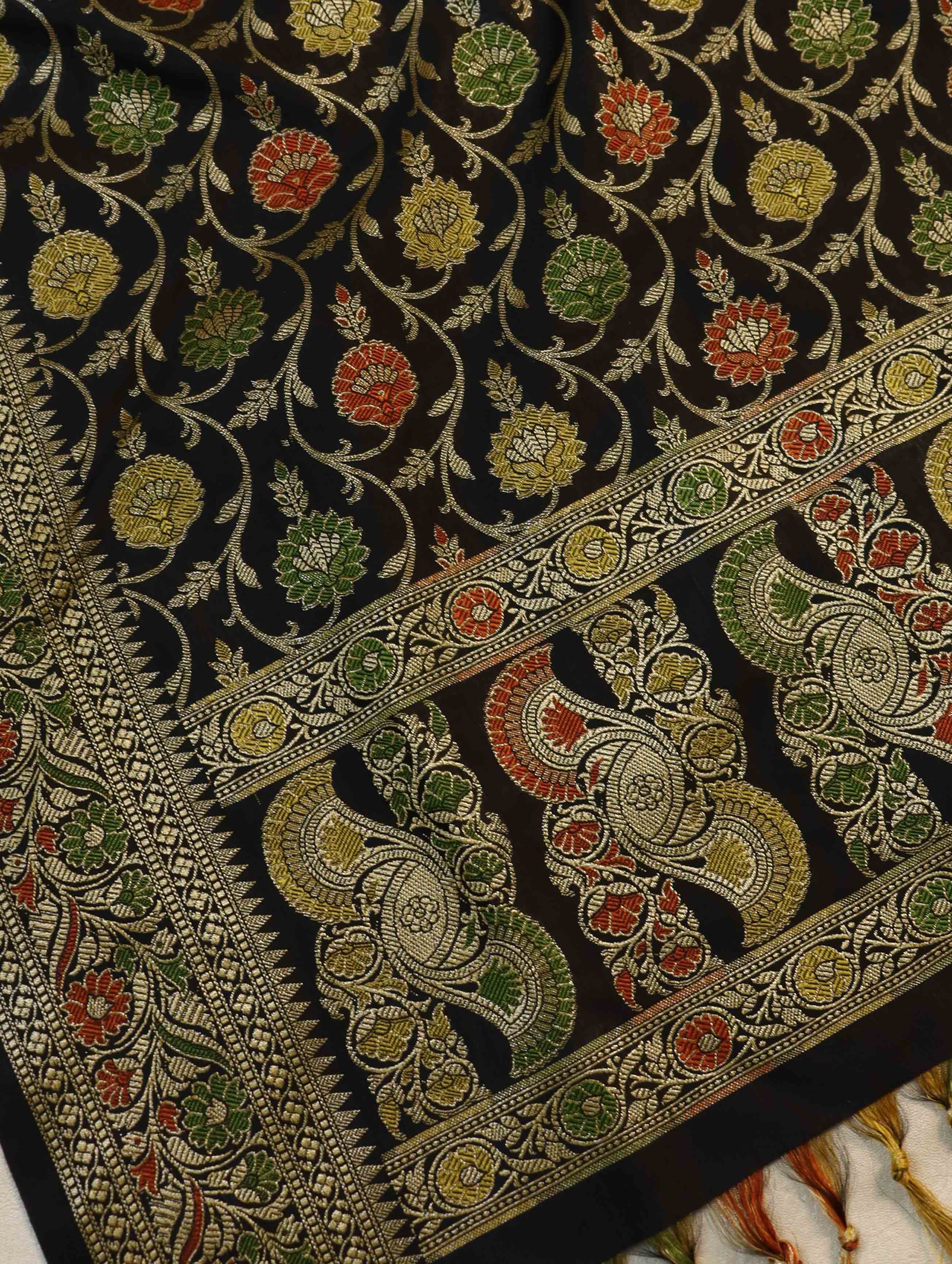 Banarasee Cotton Silk Jaal Design Dupatta-Black