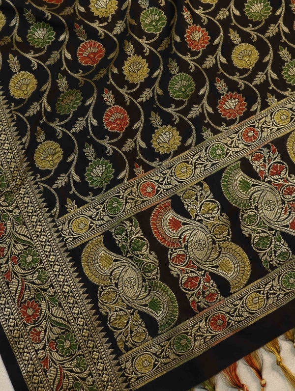 Banarasee Cotton Silk Jaal Design Dupatta-Black