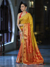 Banarasee Handloom Dual Color Tissue Silk Saree With Zari Buta Design Border & Lace-Red & Yellow