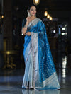 Banarasee Handloom Tissue Saree With Buti Design Zari Border & Lace-Sky Blue