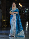 Banarasee Handloom Tissue Saree With Buti Design Zari Border & Lace-Sky Blue