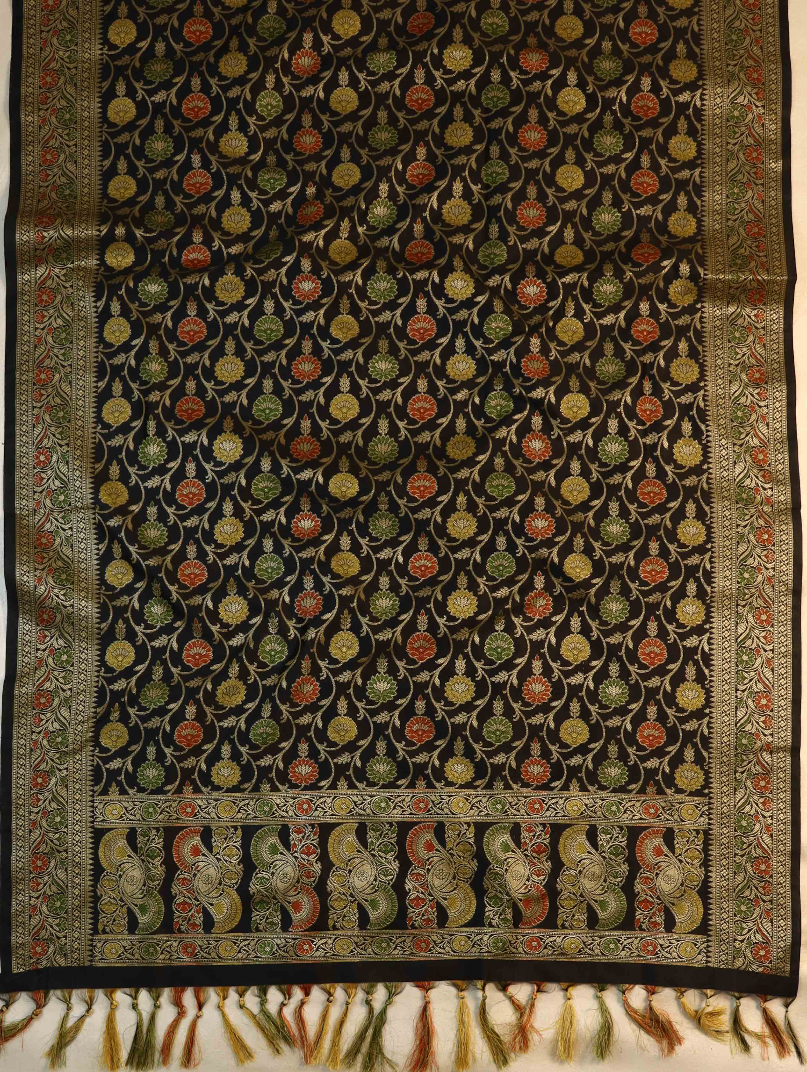 Banarasee Cotton Silk Jaal Design Dupatta-Black