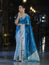 Banarasee Handloom Tissue Saree With Buti Design Zari Border & Lace-Sky Blue