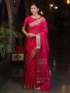 Banarasee Handwoven Semi Silk Saree With Zari Buti Design-Pink
