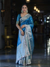 Banarasee Handloom Tissue Saree With Buti Design Zari Border & Lace-Sky Blue