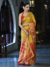 Banarasee Handloom Dual Color Tissue Silk Saree With Zari Buta Design Border & Lace-Red & Yellow