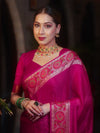 Banarasee Pure Chiffon Plain Saree With Resham Border-Pink