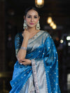 Banarasee Handloom Tissue Saree With Buti Design Zari Border & Lace-Sky Blue