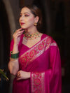 Banarasee Pure Chiffon Plain Saree With Resham Border-Pink