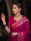 Banarasee Pure Chiffon Plain Saree With Resham Border-Pink