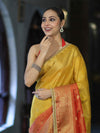 Banarasee Handloom Dual Color Tissue Silk Saree With Zari Buta Design Border & Lace-Red & Yellow