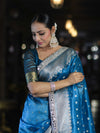 Banarasee Handloom Tissue Saree With Buti Design Zari Border & Lace-Sky Blue